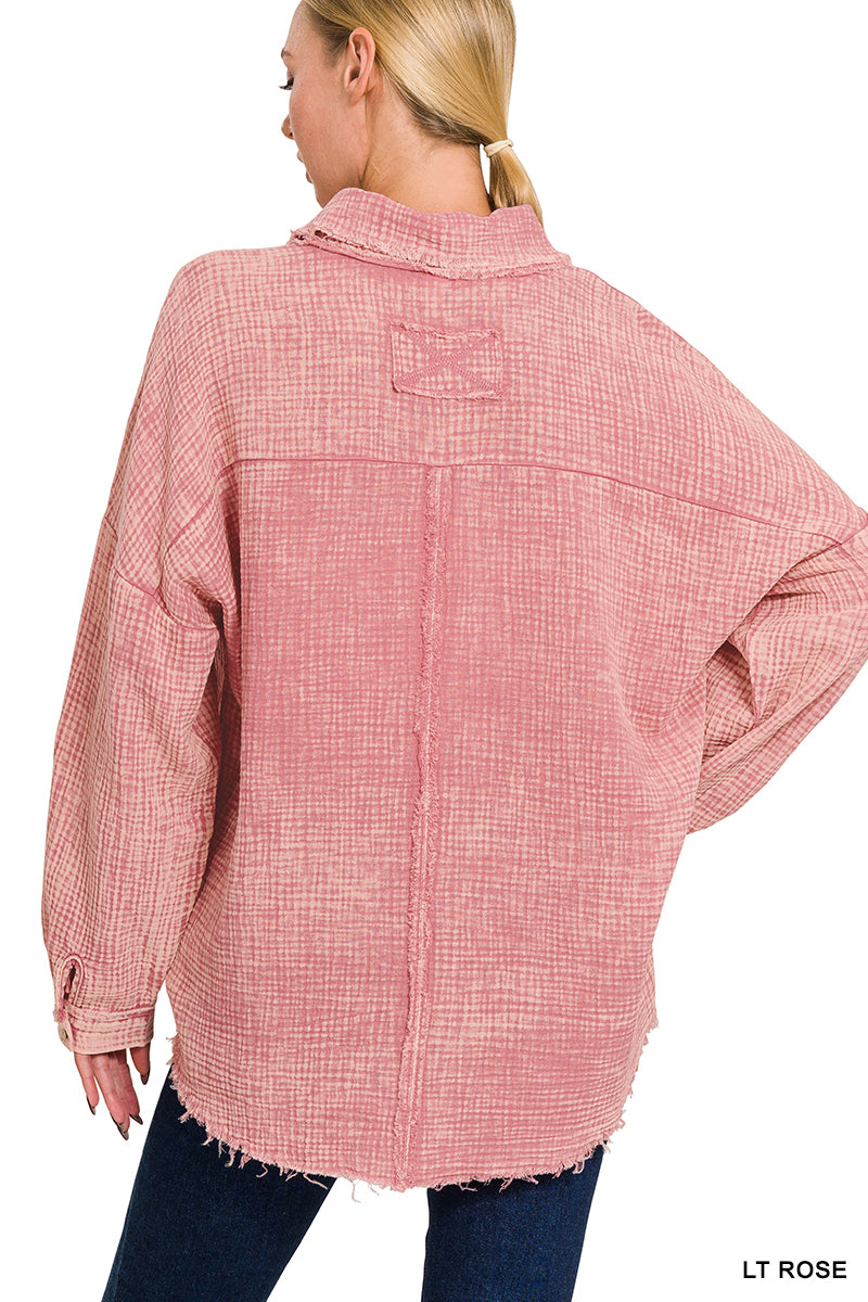 Blushing Raw Edge Button Down