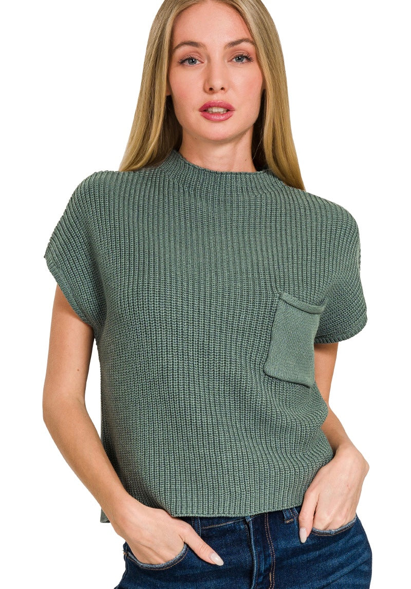 Mock Neck Sweater Vest - Jade