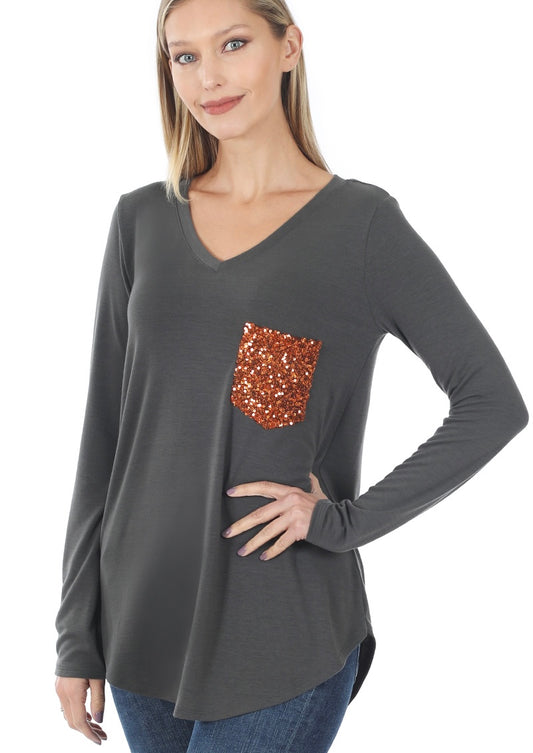 Sequin Pocket Top