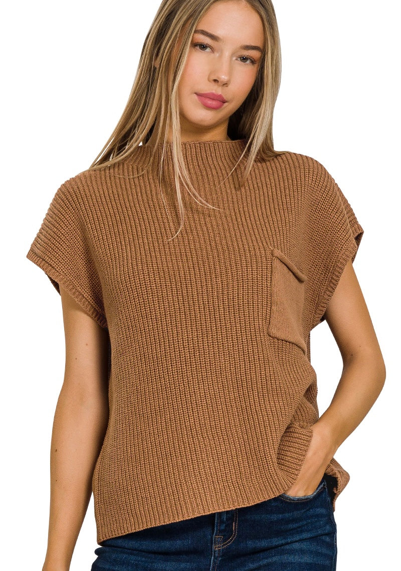 Mock Neck Sweater Vest - Camel