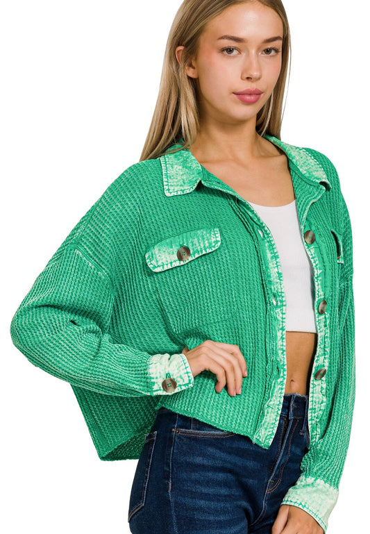 Kelly Green Waffle Shacket