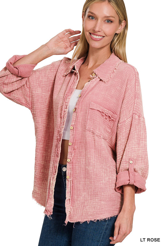 Blushing Raw Edge Button Down